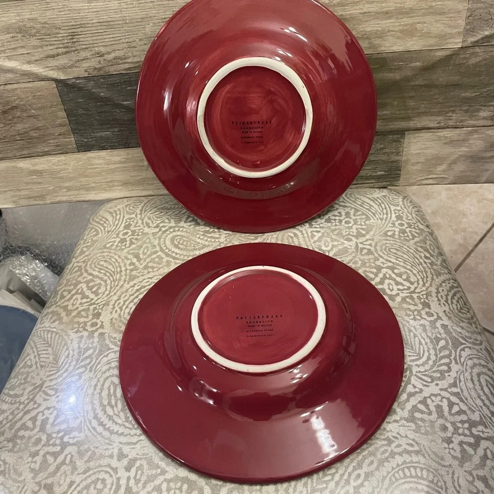 Pottery Barn Sausalito Red plates Set of 2 Stoneware 10
